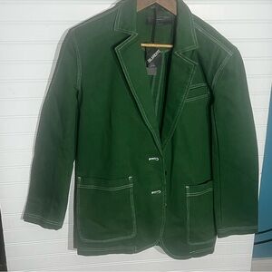 NWT Blank NYC Big Spin Oversized Green Twill Blazer w/Contrast Stitching Size XS